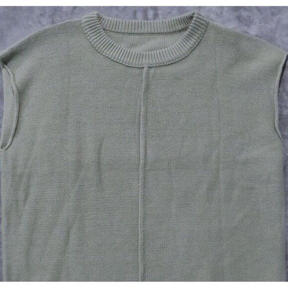 Sweater Womens L Green Knit Vest Pullover Cardigan Crew Neck Sleeveless Preppy - Picture 2 of 11